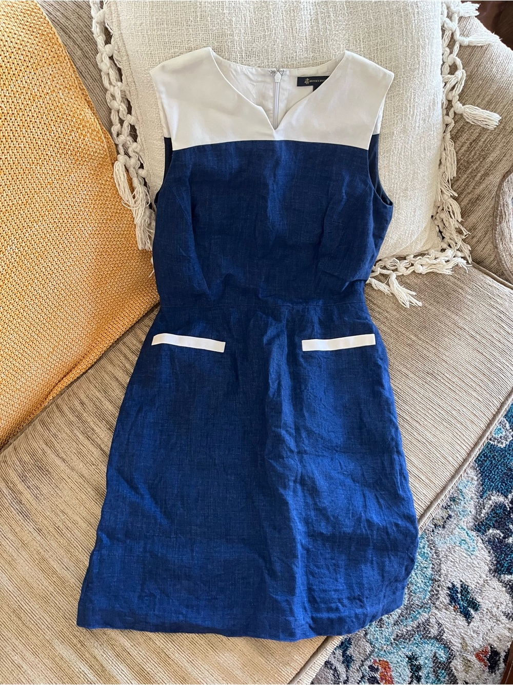 Brooks Brothers Navy and White Sleeveless Sheath Dress